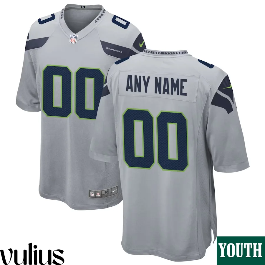 Seattle Seahawks Custom Jersey, Grey Youth's, Alternate Game Custom Jersey -
