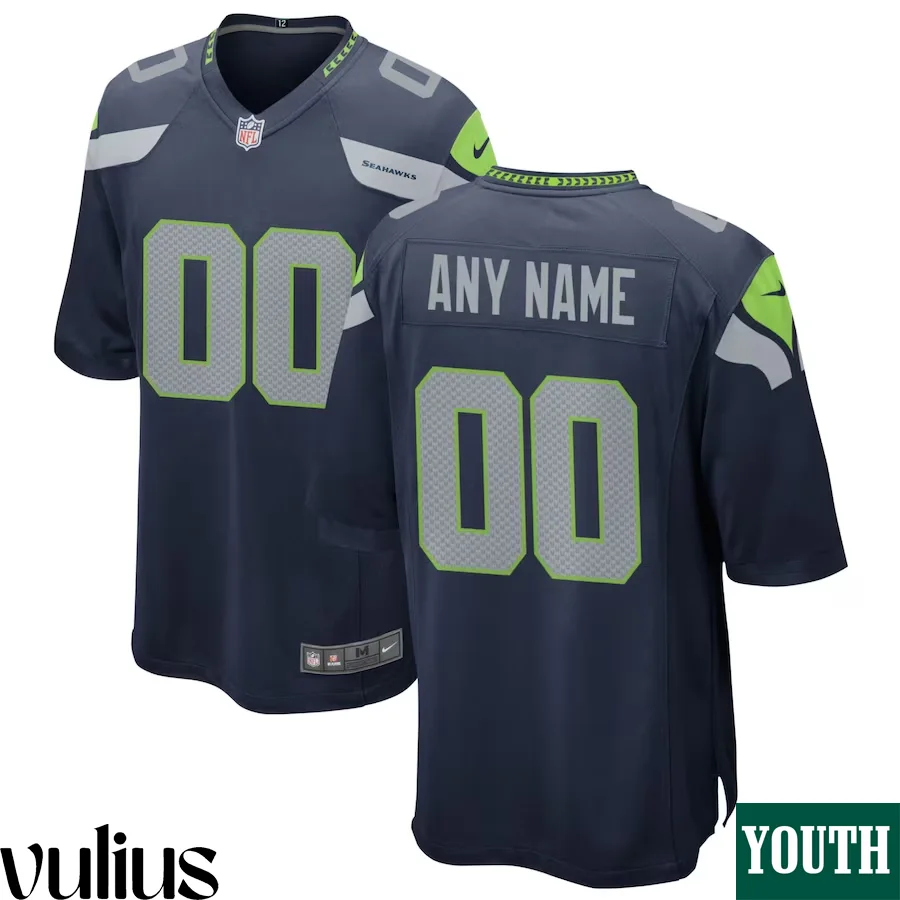 Seattle Seahawks Custom Jersey, Navy Youth's, Home Game Custom Jersey -
