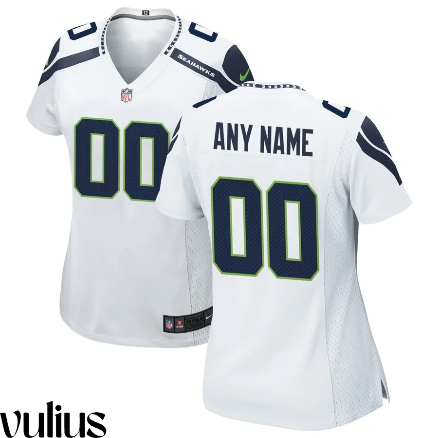 Seattle Seahawks Custom Jersey, White Woman's, Road Game Custom Jersey -