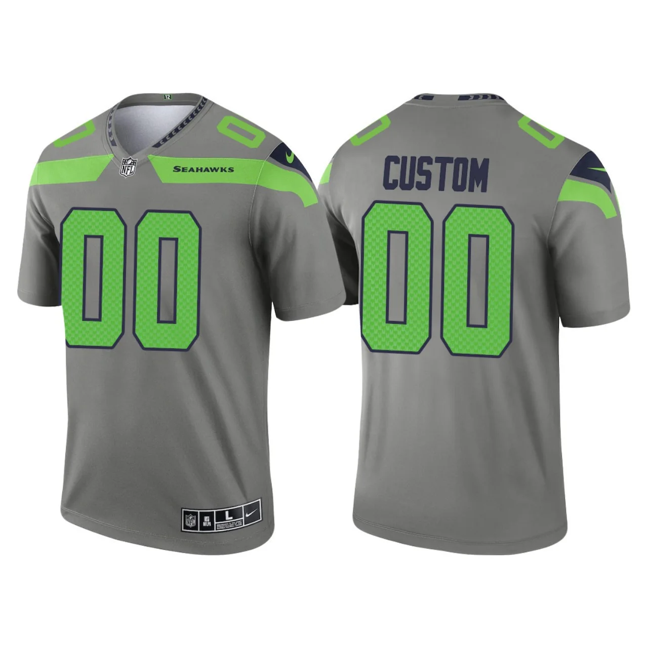 Youth's Seattle Seahawks #00 Custom 2021 Inverted Legend Jersey - Steel -