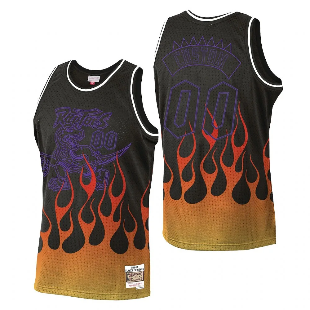 Youth's Toronto Raptors #00 Custom Flames Black Jersey -