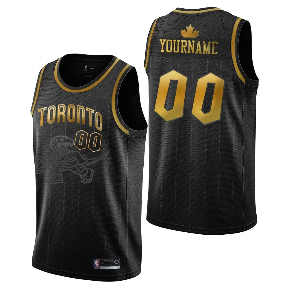 Youth's Toronto Raptors #00 Custom Hardwood Classics Golden Edition Swingman Jersey - Black - -