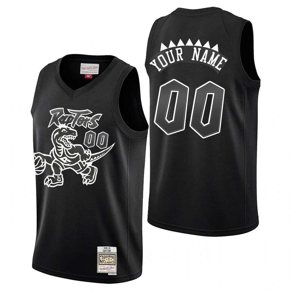 Youth's Toronto Raptors #00 Custom Hardwood Classics Throwback White Logo Black Jersey -