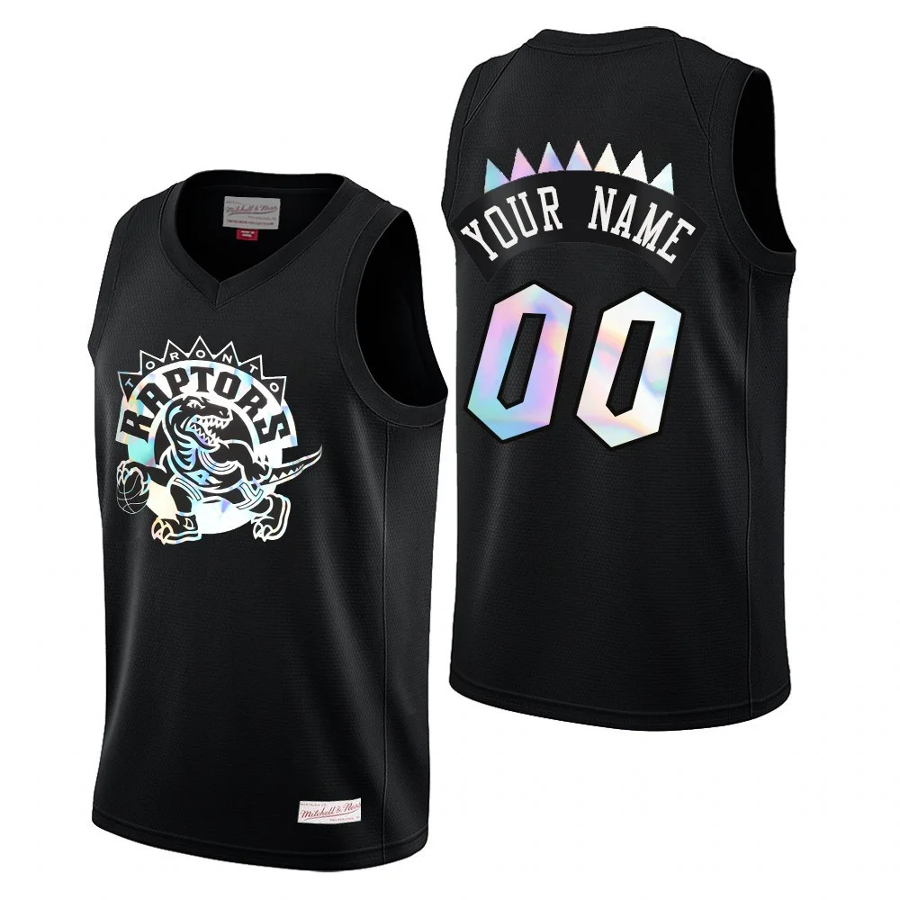 Youth's Toronto Raptors #00 Custom Iridescent Dino Black Jersey -