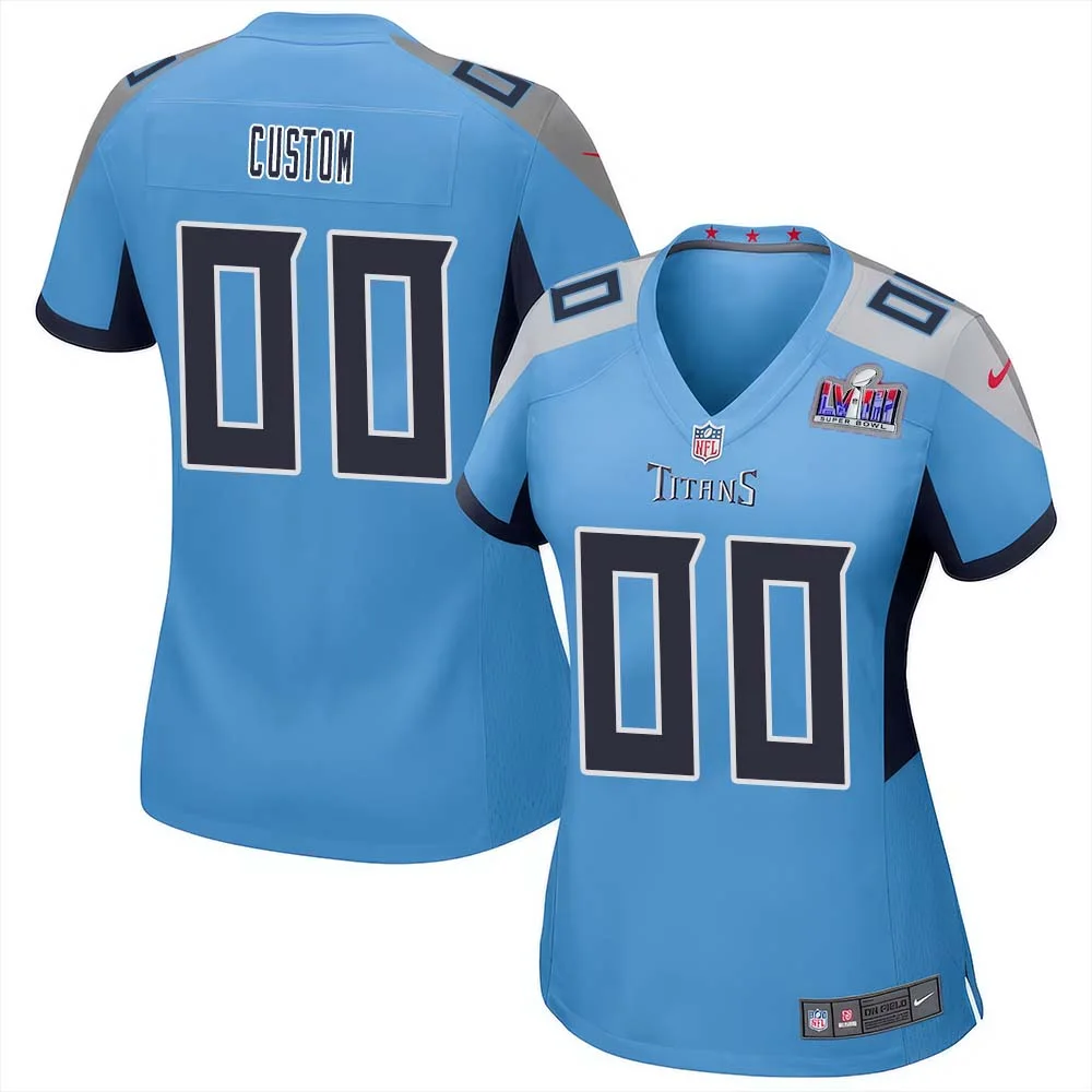 Custom Alternate Tennessee Titans Super Bowl LVIII Limited Light Blue Jersey for Woman -