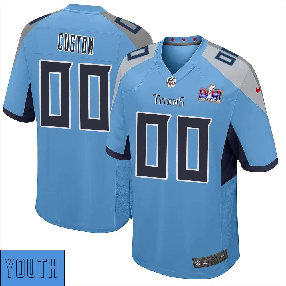 Custom Alternate Tennessee Titans Super Bowl LVIII Limited Light Blue Jersey for Youth -