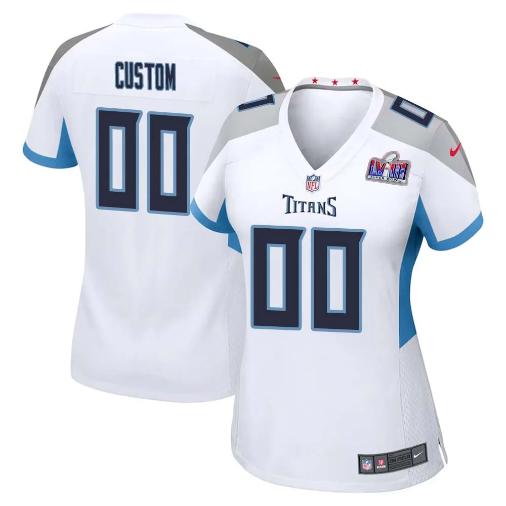 Custom Away Tennessee Titans Super Bowl LVIII Limited White Jersey for Woman -