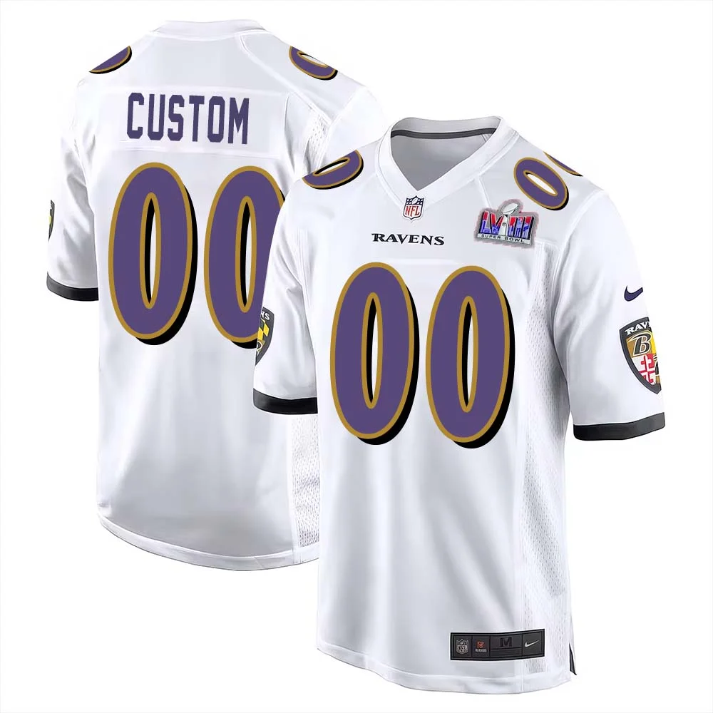 Custom Baltimore Ravens Super Bowl LVIII Away Game Player Jersey for Men - White -