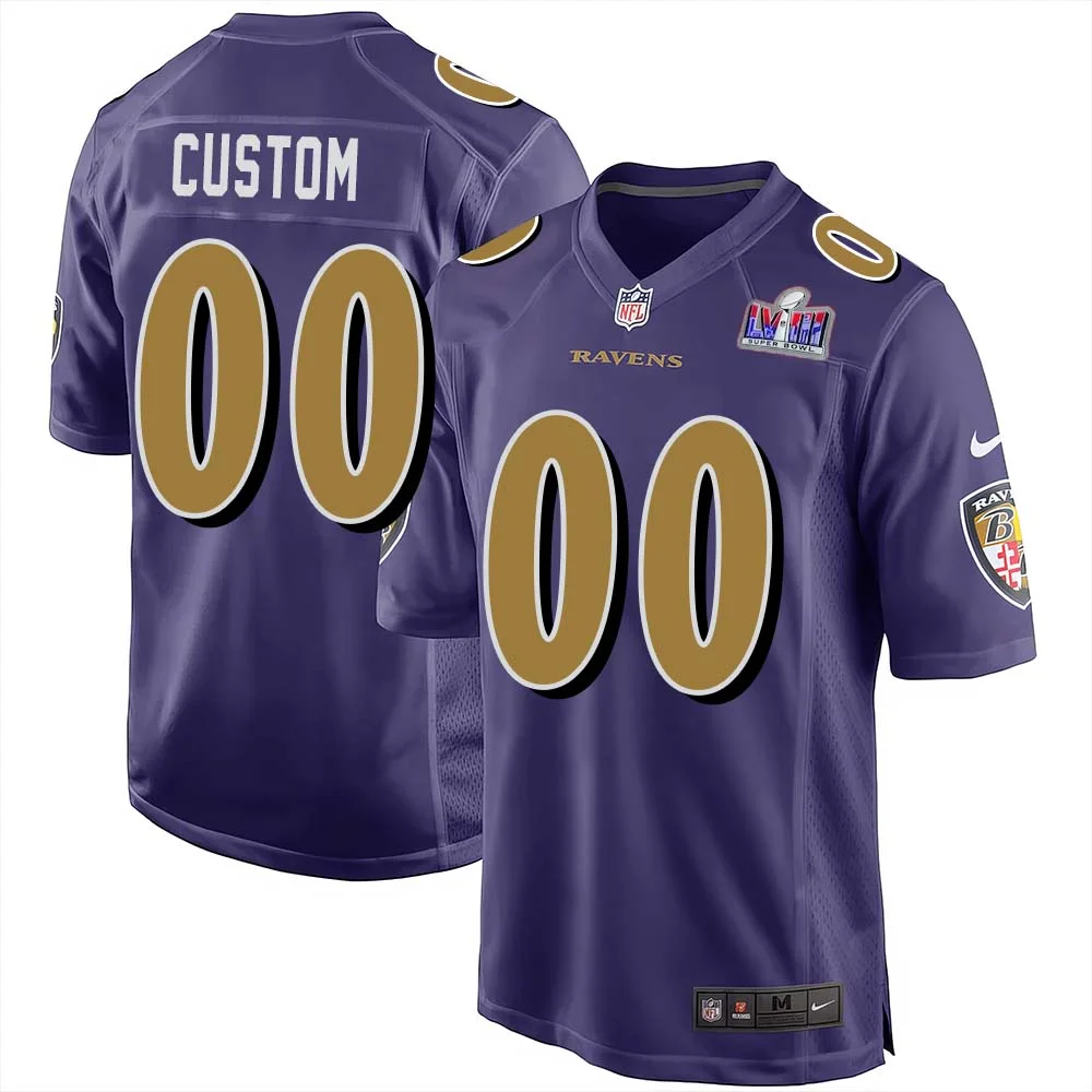 Custom Baltimore Ravens Super Bowl LVIII Men Alternate Game Player Jersey - Purple -