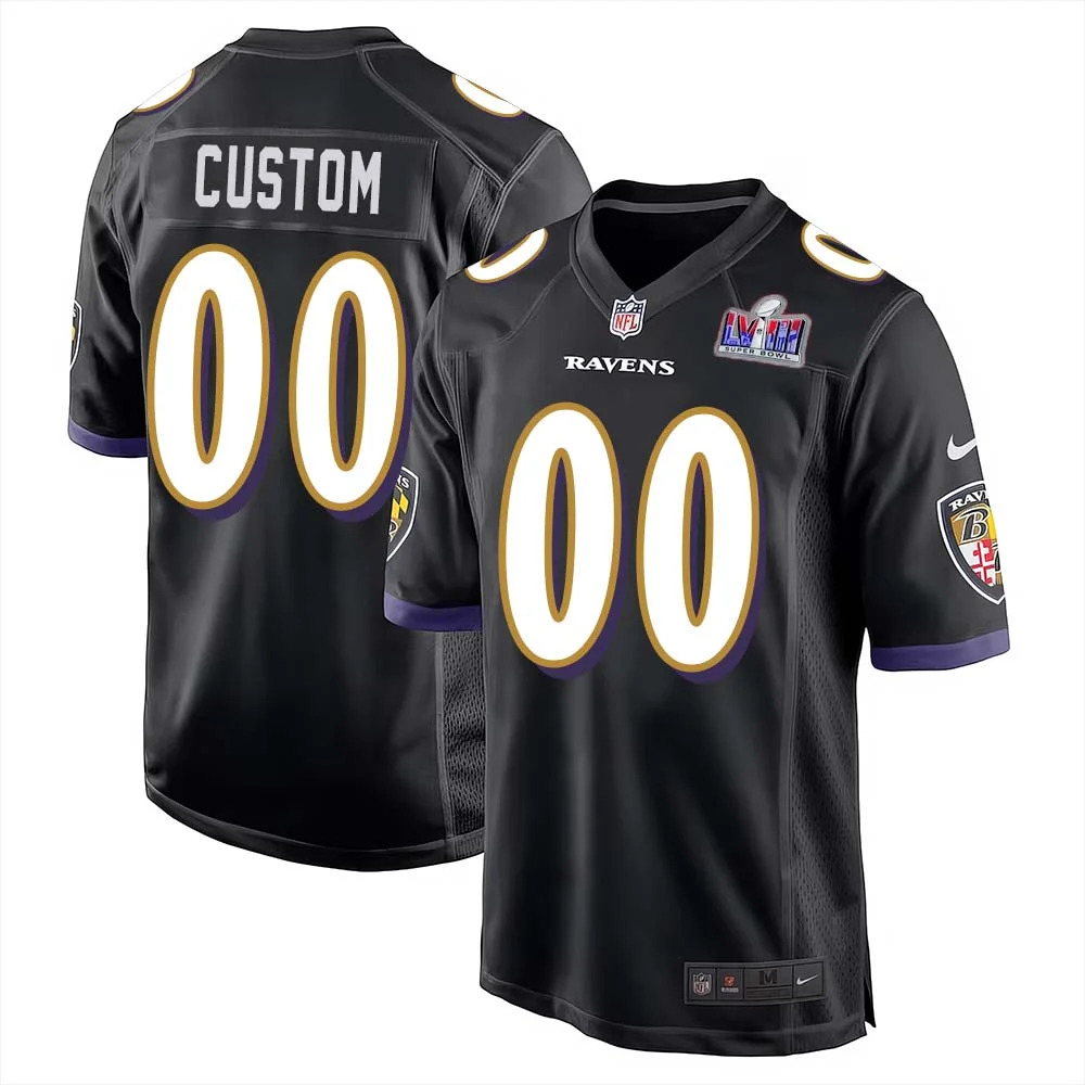 Custom Baltimore Ravens Super Bowl LVIII Team Game Limited Jersey for Men - Black -