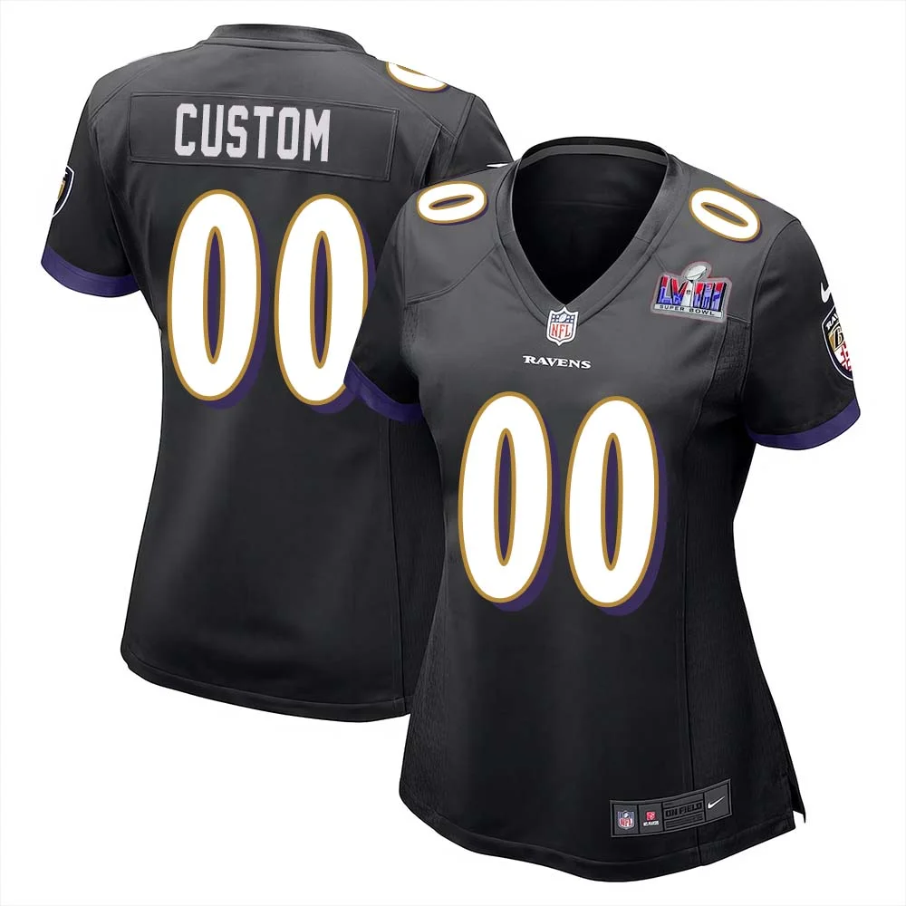 Custom Baltimore Ravens Super Bowl LVIII Team Game Limited Jersey for Woman - Black -