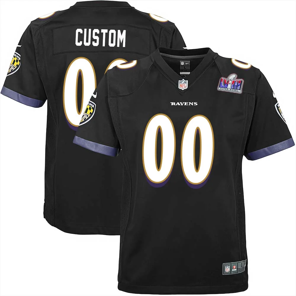 Custom Baltimore Ravens Super Bowl LVIII Team Game Limited Jersey for Youth - Black -