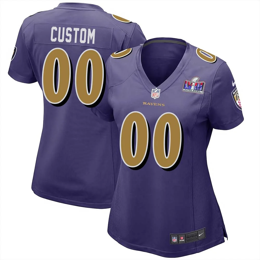 Custom Baltimore Ravens Super Bowl LVIII Woman Alternate Game Player Jersey - Purple -