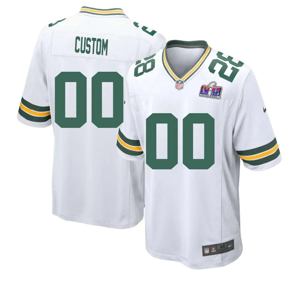 Custom Men Green Bay Packers Super Bowl LVIII Game Road Jersey White -