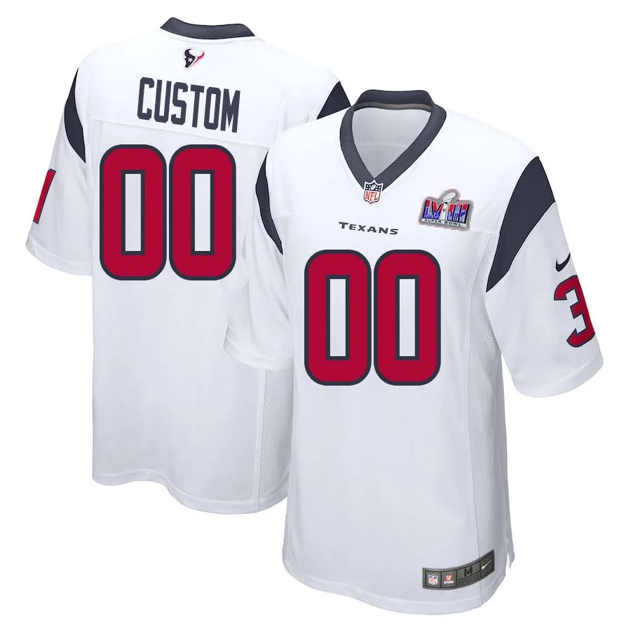 Custom Men White Houston Texans Super Bowl LVIII Away Game Player Jersey -