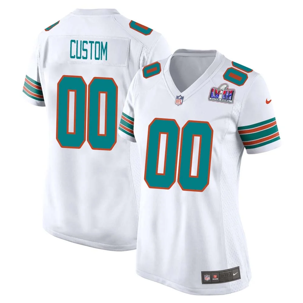 Custom Miami Dolphins Super Bowl LVIII Alternate Game Player Limited Jersey for Woman - White -