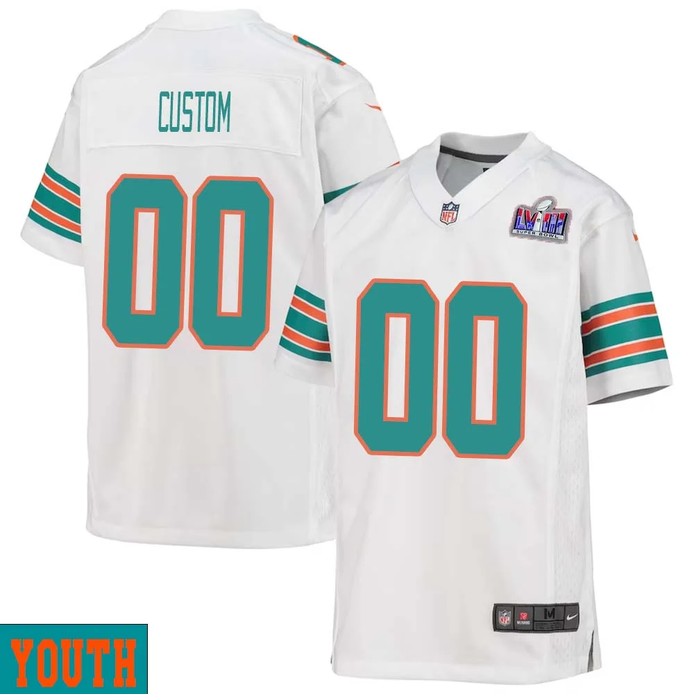 Custom Miami Dolphins Super Bowl LVIII Alternate Game Player Limited Jersey for Youth - White -