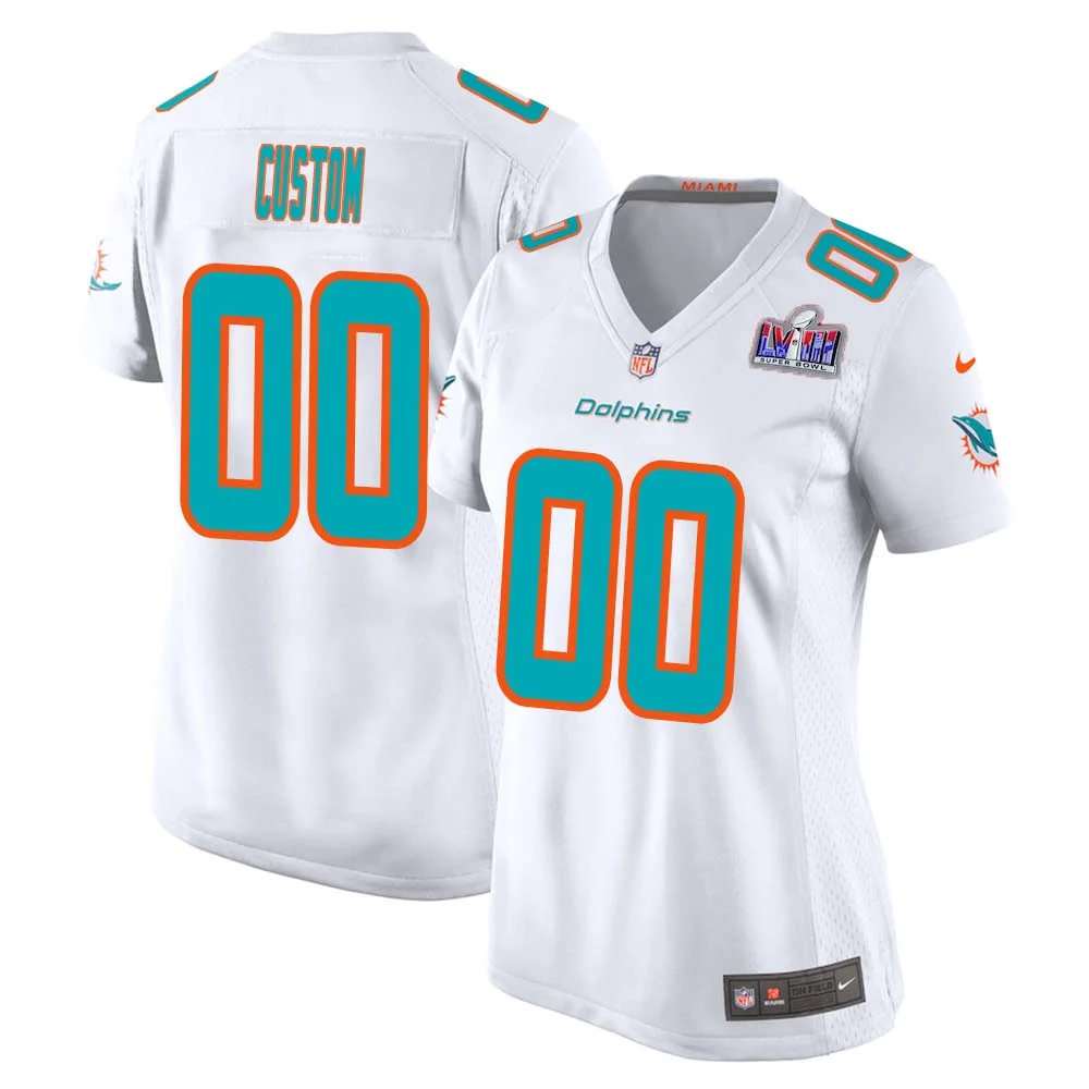 Custom Miami Dolphins Super Bowl LVIII Away Game Player Limited Jersey for Woman - White -