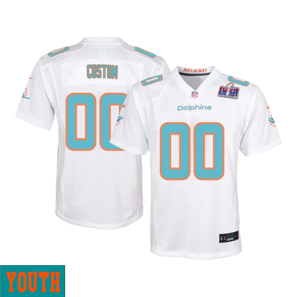 Custom Miami Dolphins Super Bowl LVIII Away Game Player Limited Jersey for Youth - White -