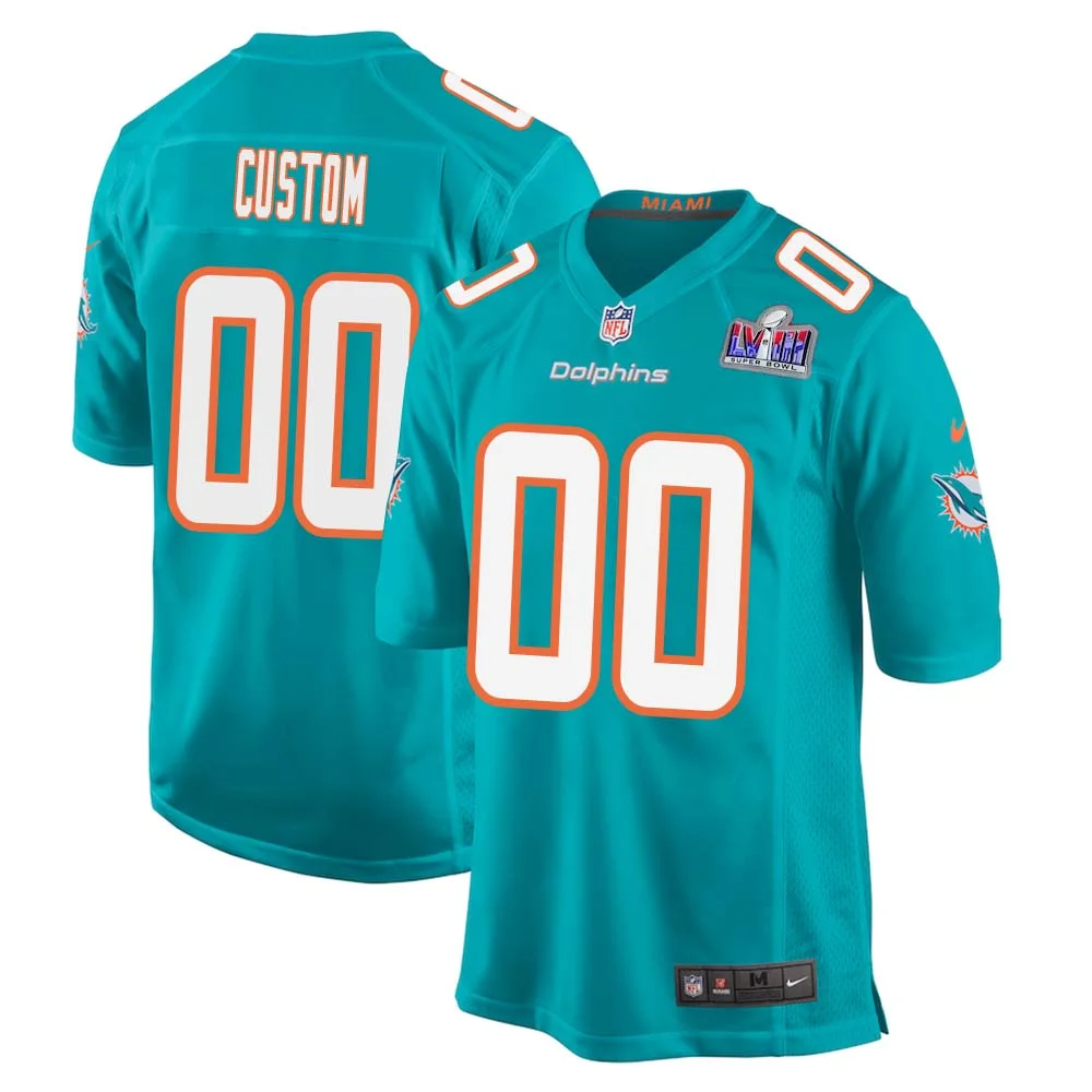 Custom Miami Dolphins Super Bowl LVIII Home Game Player Limited Jersey for Men - Aqua -