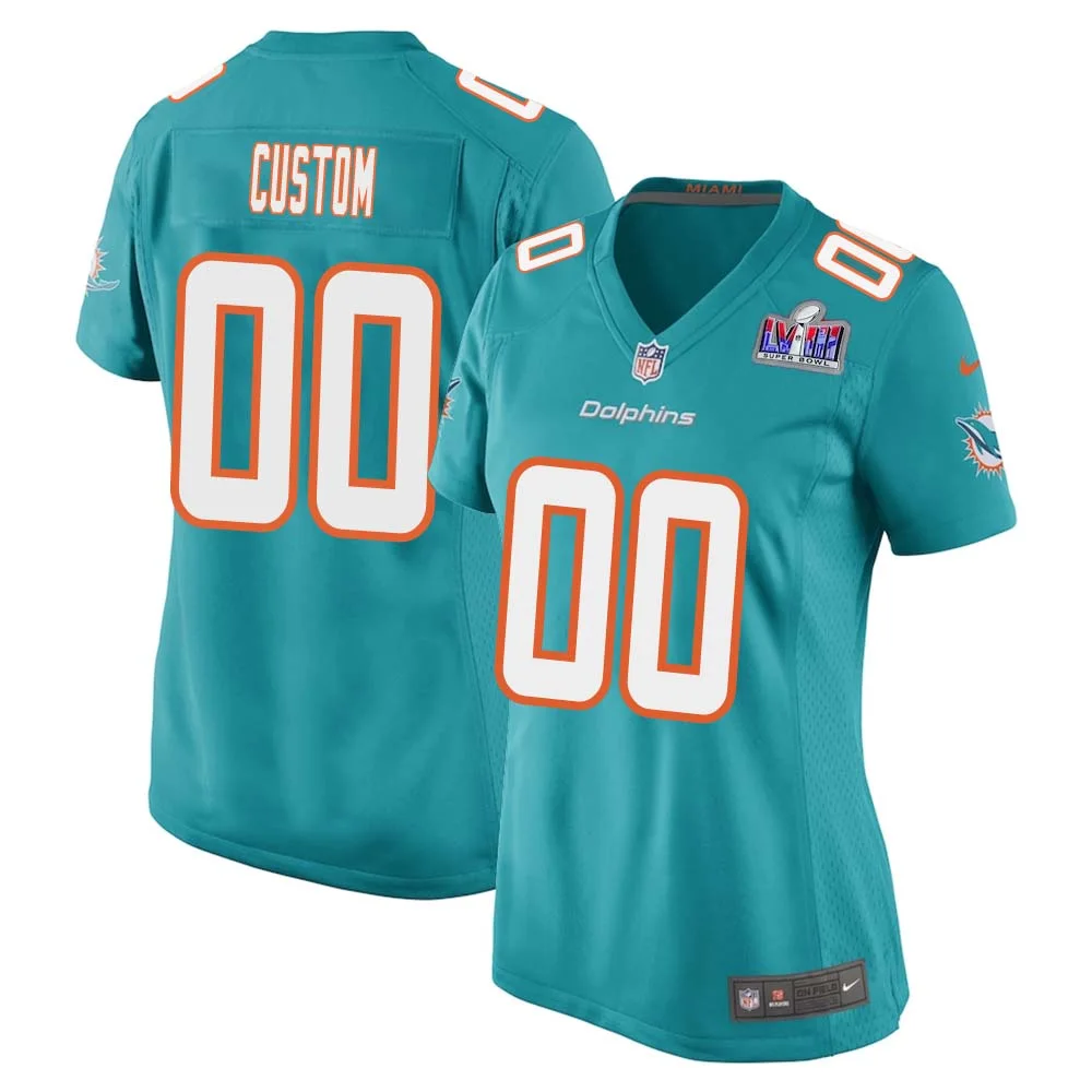 Custom Miami Dolphins Super Bowl LVIII Home Game Player Limited Jersey for Woman - Aqua -