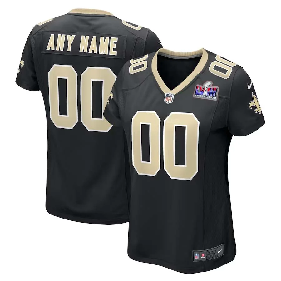 Custom New Orleans Saints Super Bowl LVIII Home Game Jersey NFL 2023 Draft First Round Pick - Black for Womans -