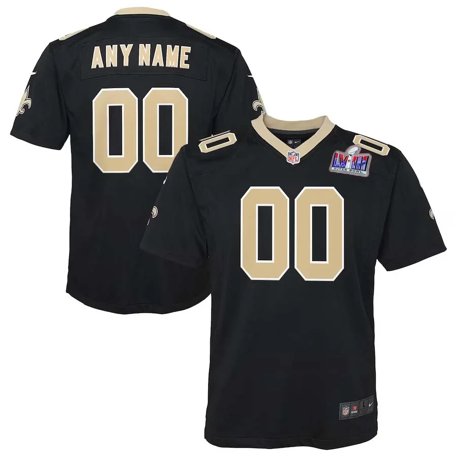Custom New Orleans Saints Super Bowl LVIII Home Game Jersey NFL 2023 Draft First Round Pick - Black for Youth -