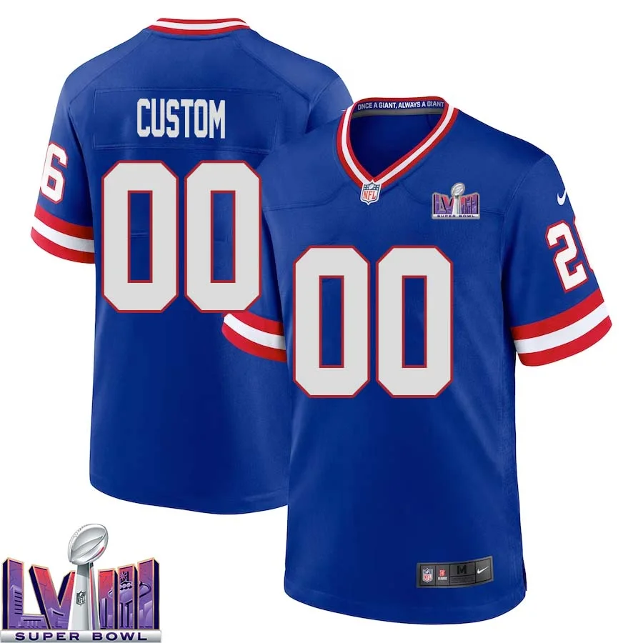 Custom New York Giants Super Bowl LVIII Game Secondary Alternate Jersey - Royal for Mens -