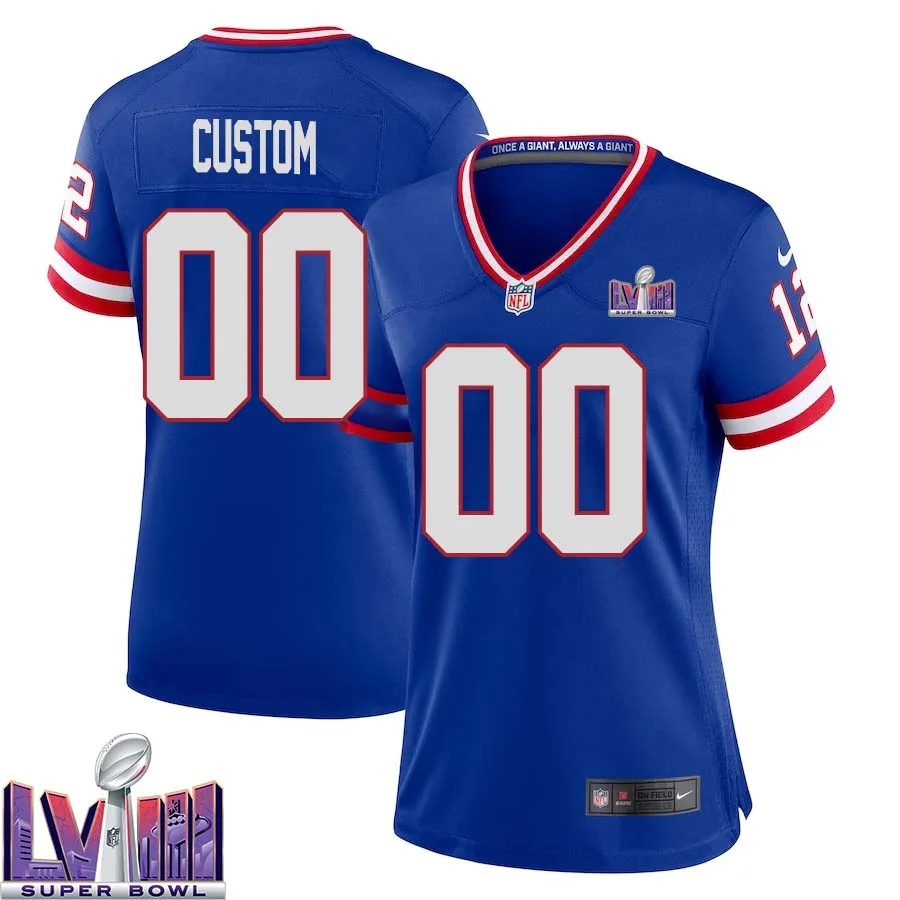 Custom New York Giants Super Bowl LVIII Game Secondary Alternate Jersey - Royal for Womans -
