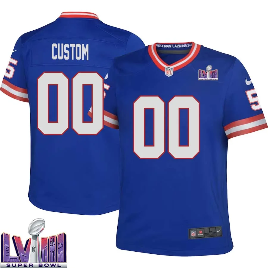 Custom New York Giants Super Bowl LVIII Game Secondary Alternate Jersey - Royal for Youth -