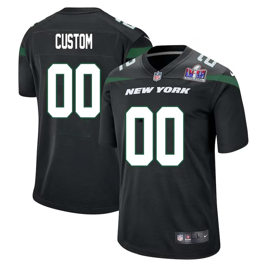 Custom New York Jets Super Bowl LVIII Game Alternate Jersey - Stealth Black for Mens -