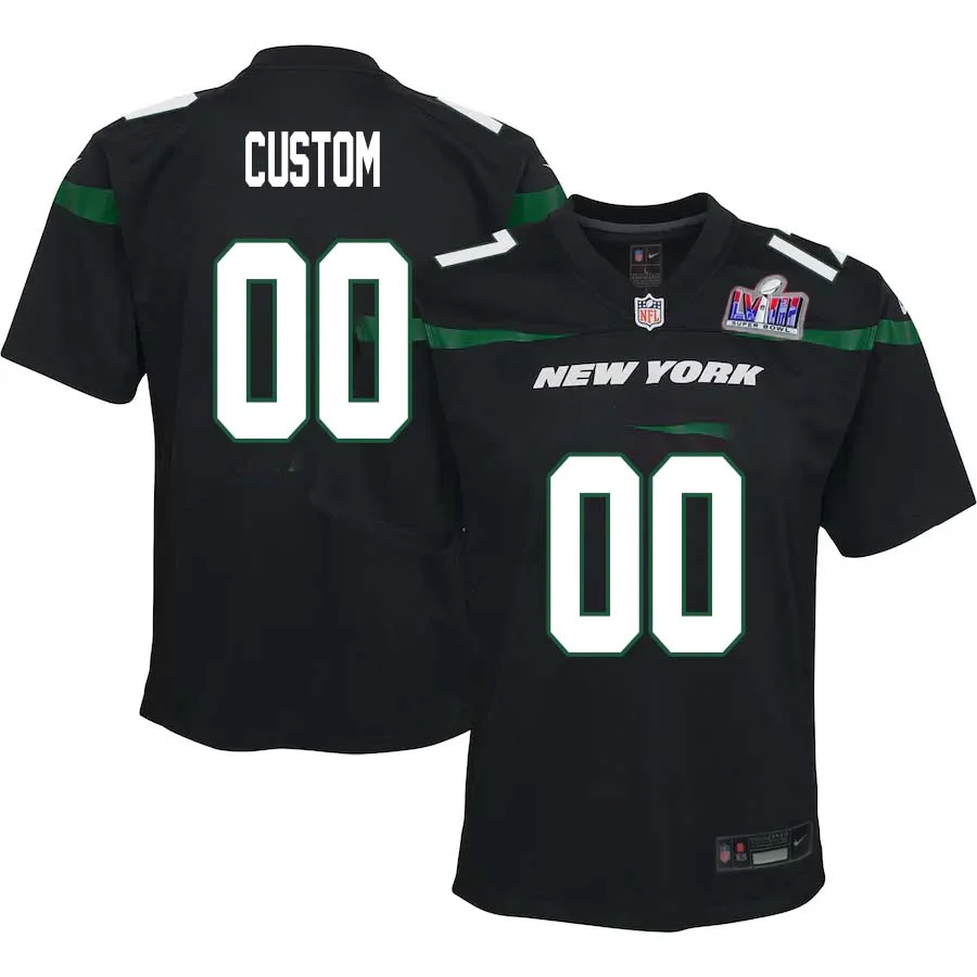 Custom New York Jets Super Bowl LVIII Game Alternate Jersey - Stealth Black for Womans -