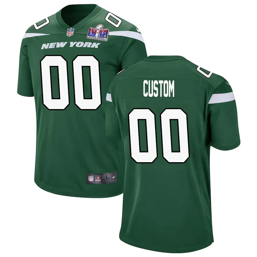 Custom New York Jets Super Bowl LVIII Home Game Jersey - Gotham Green for Mens -