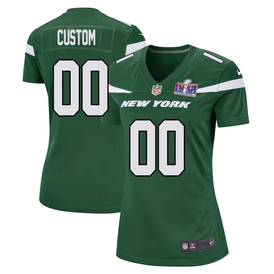 Custom New York Jets Super Bowl LVIII Home Game Jersey - Gotham Green for Woman -