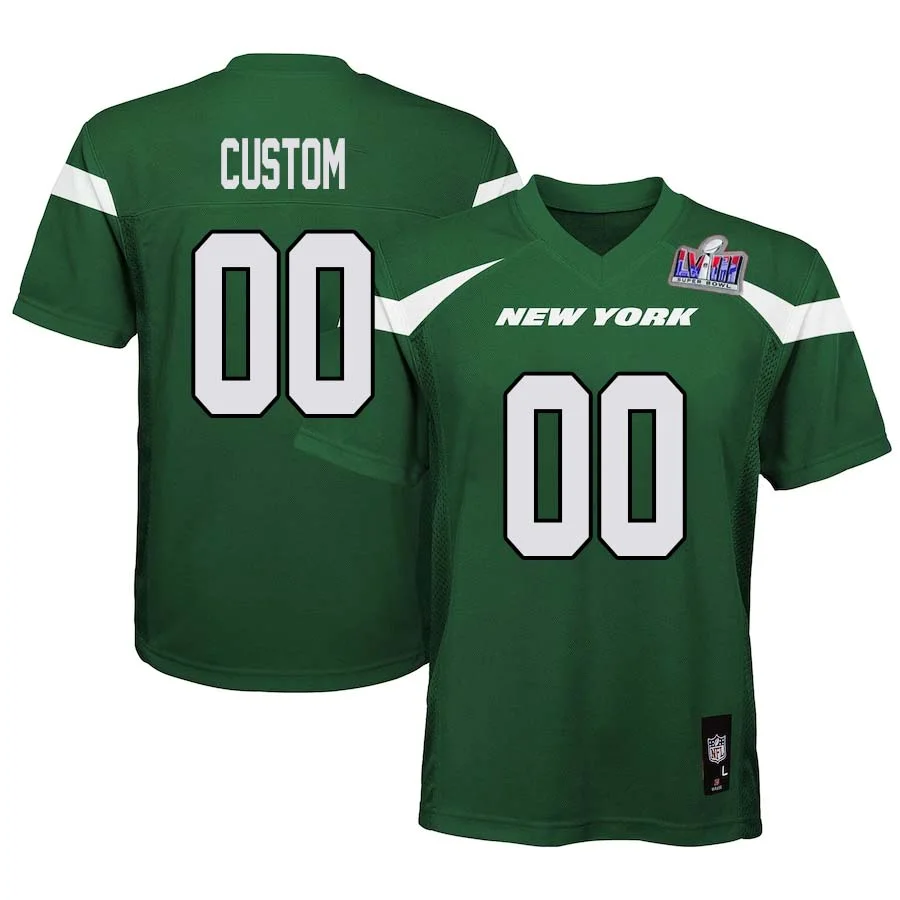 Custom New York Jets Super Bowl LVIII Home Game Jersey - Gotham Green for Youth -