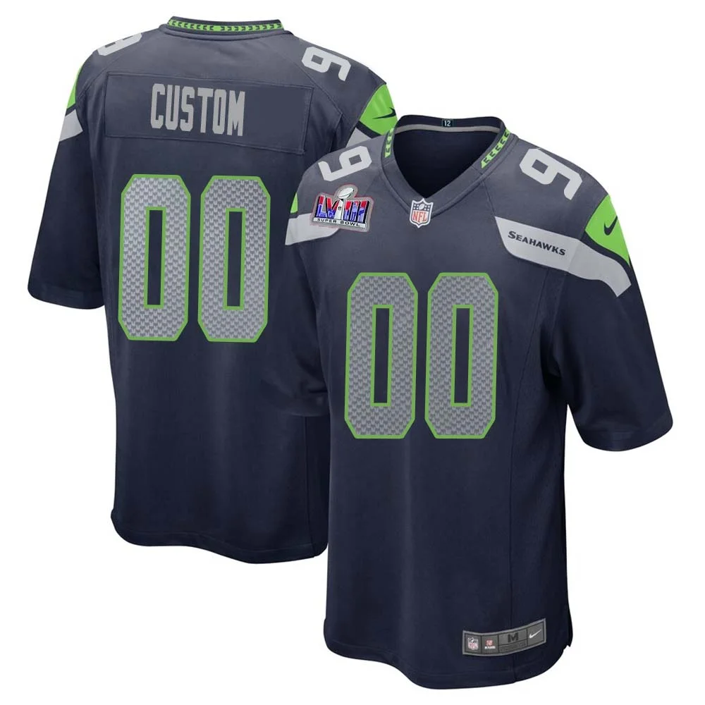 Custom Seattle Seahawks Super Bowl LVIII Home Game Jersey - College Navy for Mens -