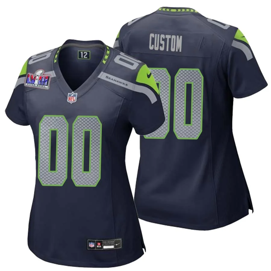 Custom Seattle Seahawks Super Bowl LVIII Home Game Jersey - College Navy for Womans -
