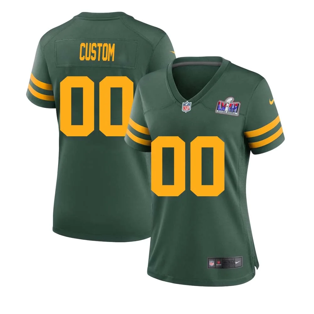 Custom Woman Green Bay Packers Super Bowl LVIII Alternate Custom Jersey Green -