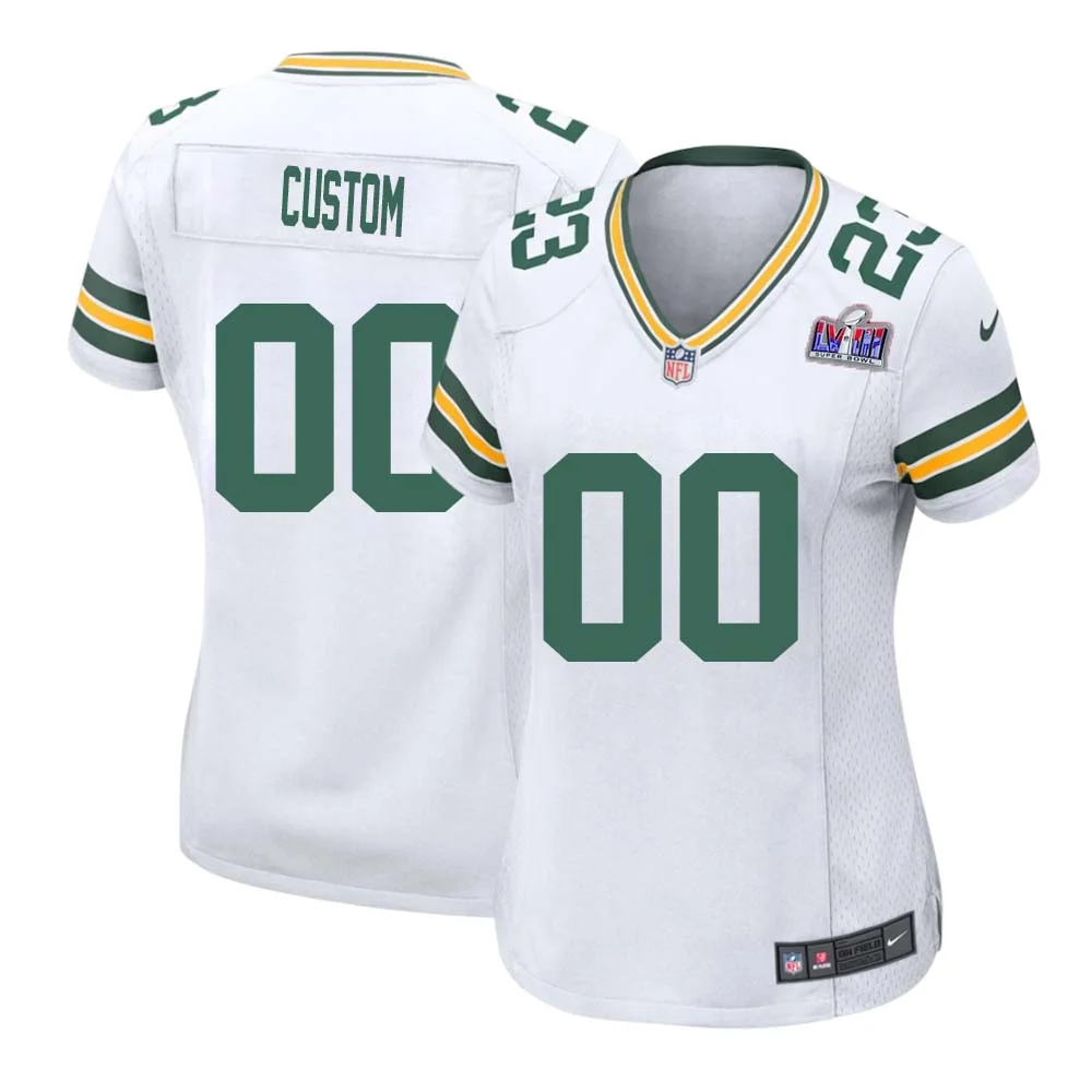Custom Woman Green Bay Packers Super Bowl LVIII Game Road Jersey White -