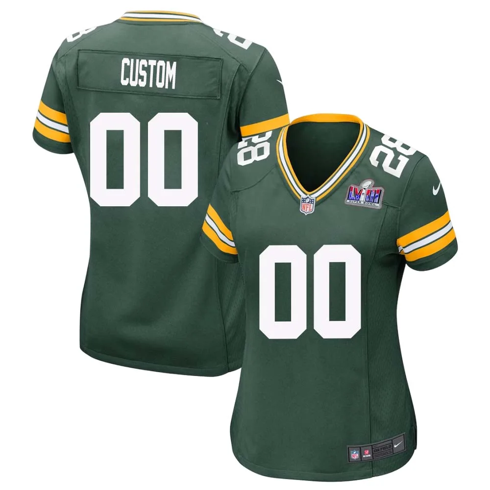 Custom Woman Green Bay Packers Super Bowl LVIII Home Game Jersey -