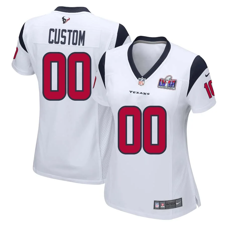 Custom Woman White Houston Texans Super Bowl LVIII Away Game Player Jersey -
