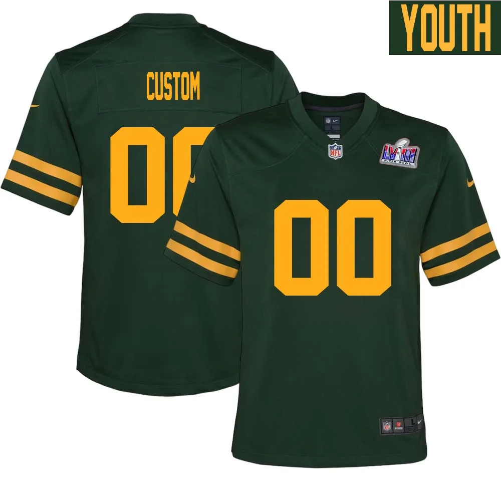 Custom Youth Green Bay Packers Super Bowl LVIII Alternate Custom Jersey Green -