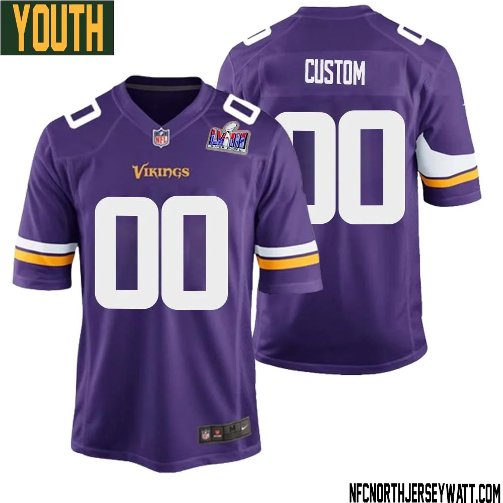 Custom Youth Minnesota Vikings Super Bowl LVIII Game Jersey - Court Purple -