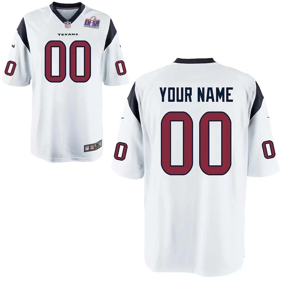Custom Youth White Houston Texans Super Bowl LVIII Away Game Player Jersey -