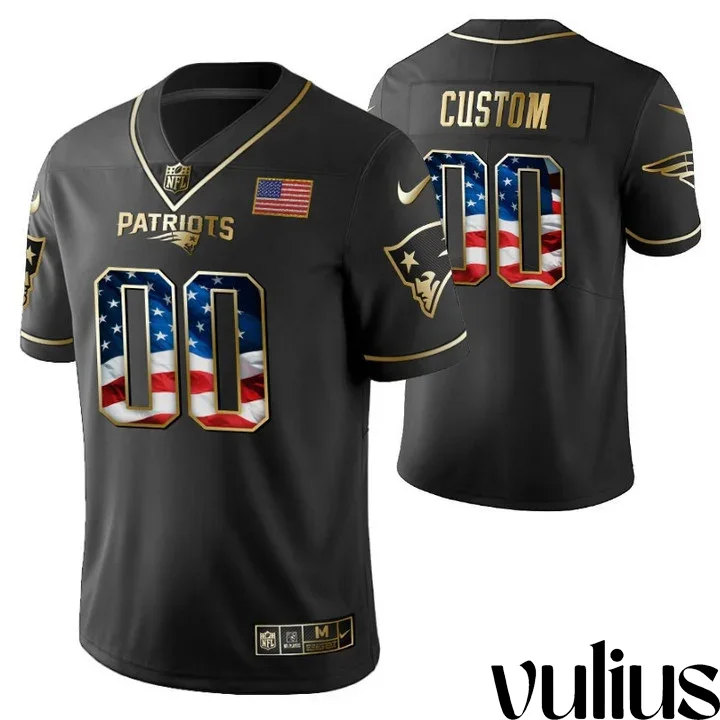 Customizable Patriots Jersey, Black Men's Jersey, Independence Day Golden Jersey -