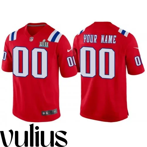 Customizable Patriots Jersey, Red Men's Jersey, Super Bowl LII Bound Game Jersey -