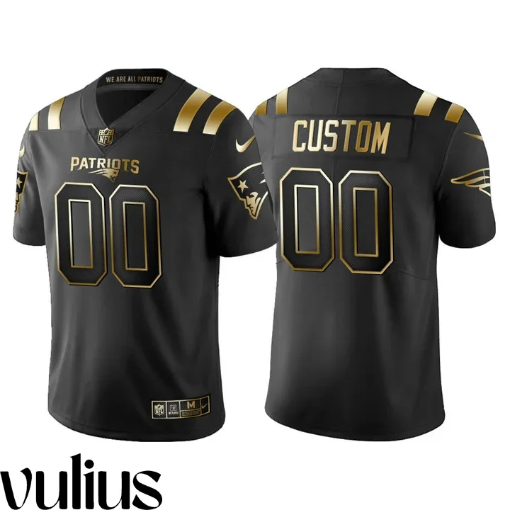 Customizable Patriots Jersey, Black Men's Jersey, 2020 Black Golden Limited Jersey -