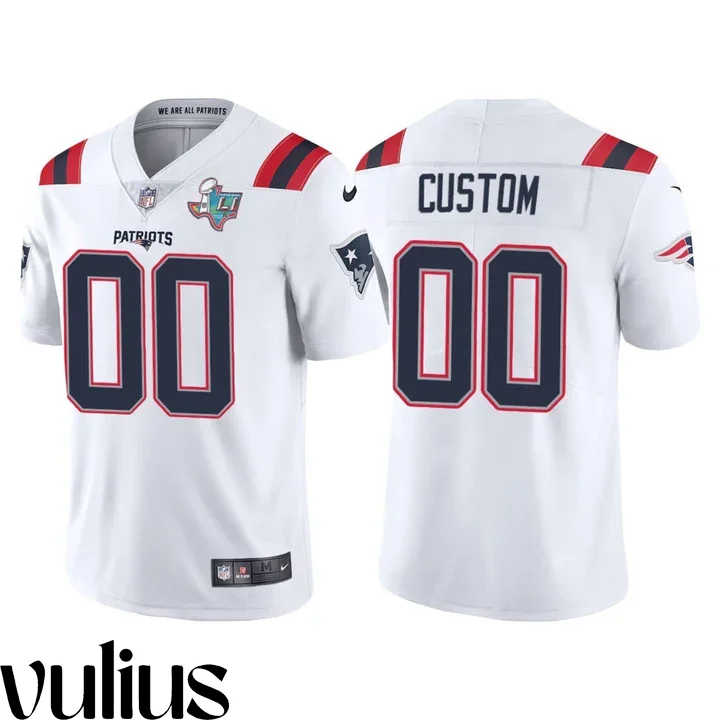 Customizable Patriots Jersey, White Men's Jersey, Super Bowl LI Patch Vapor Limited Jersey -