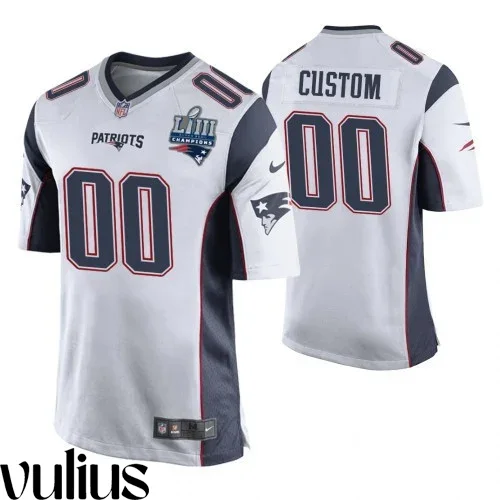 Customizable Patriots Jersey, White Men's Jersey, Super Bowl LIII Champions Jersey -