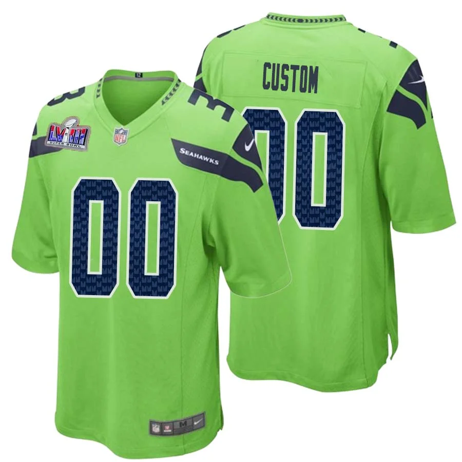 Men Custom Neon Green Seattle Seahawks Super Bowl LVIII Alternate Game Jersey -